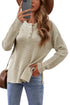Henley Button Placket Side Slit Drop Shoulder Pullover Knit Sweater